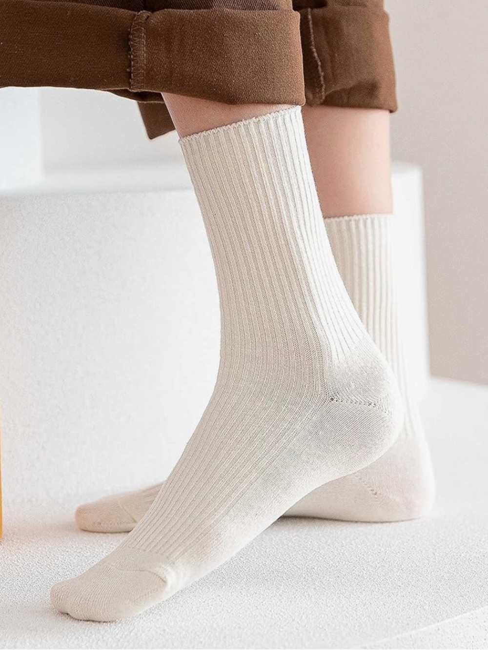 *NEW* Cotton Blend Ribbed Crew Socks (Ivory)